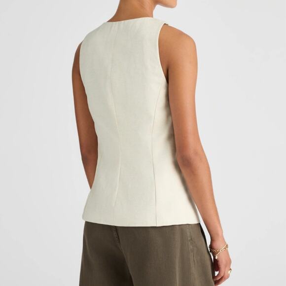 Madewell Crewneck Cutaway Vest Drape Twill Ivory White Button Down Tank Medium 8 - Picture 2 of 8